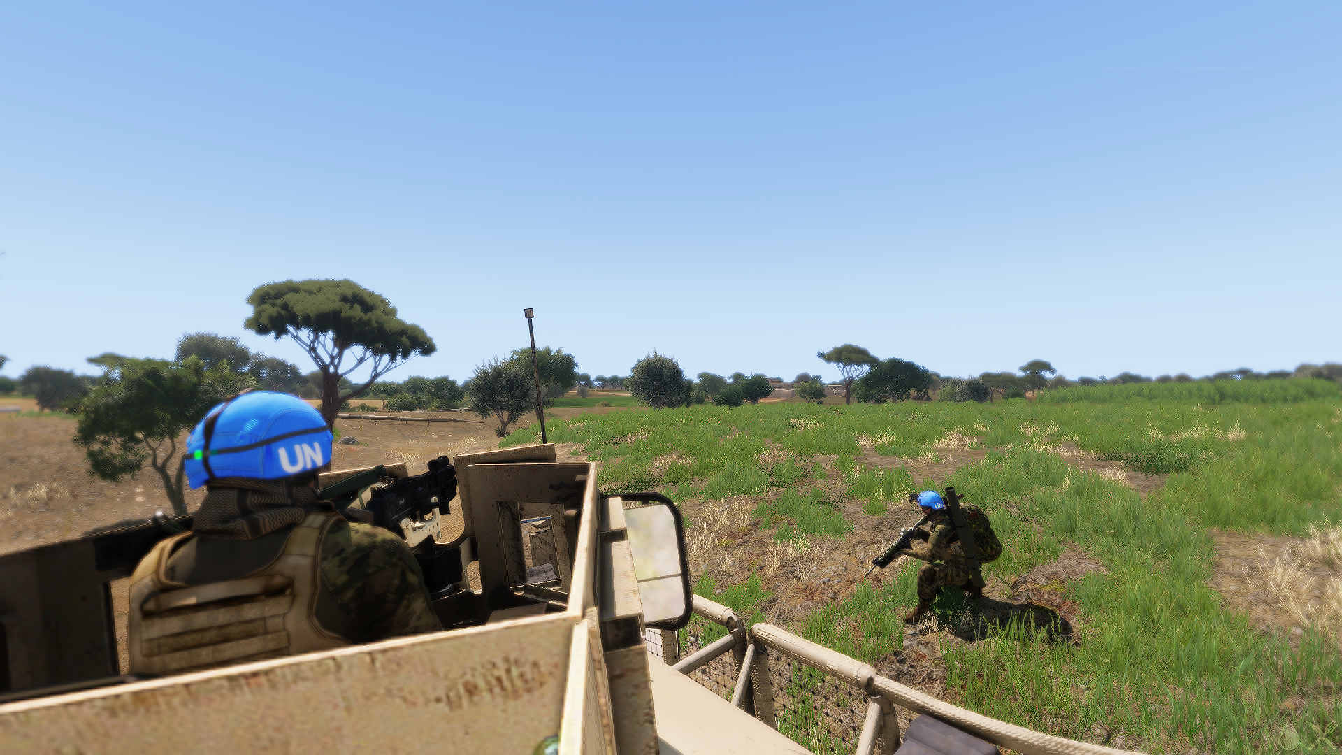 Turret gunner in a firefight against hostile militia forces. Just earlier before this photo was taken, an RPG round landed 100m in front of the MRAP; no one was injured. (FICTIONAL)