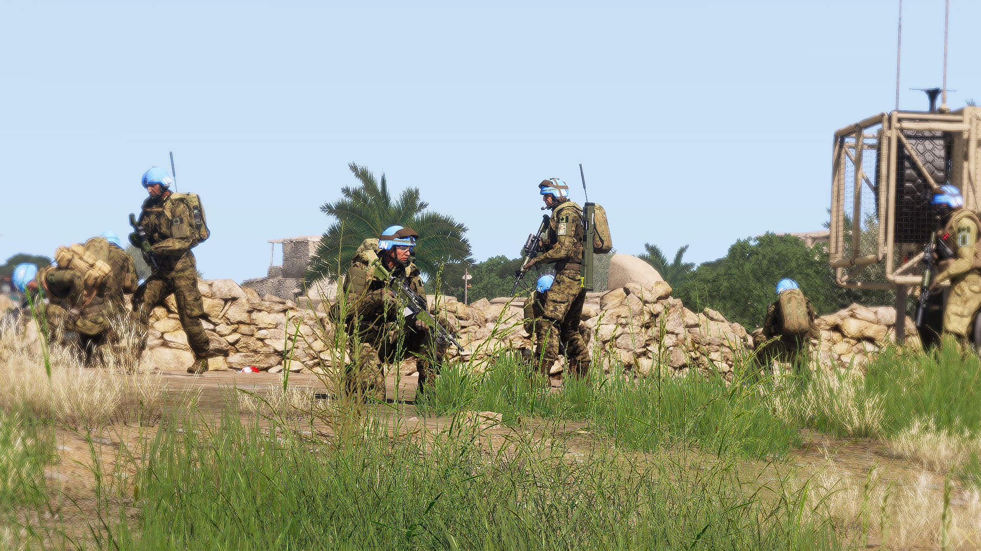 Canadian peacekeepers in 360 formation on a patrol (FICTIONAL MILSIM)