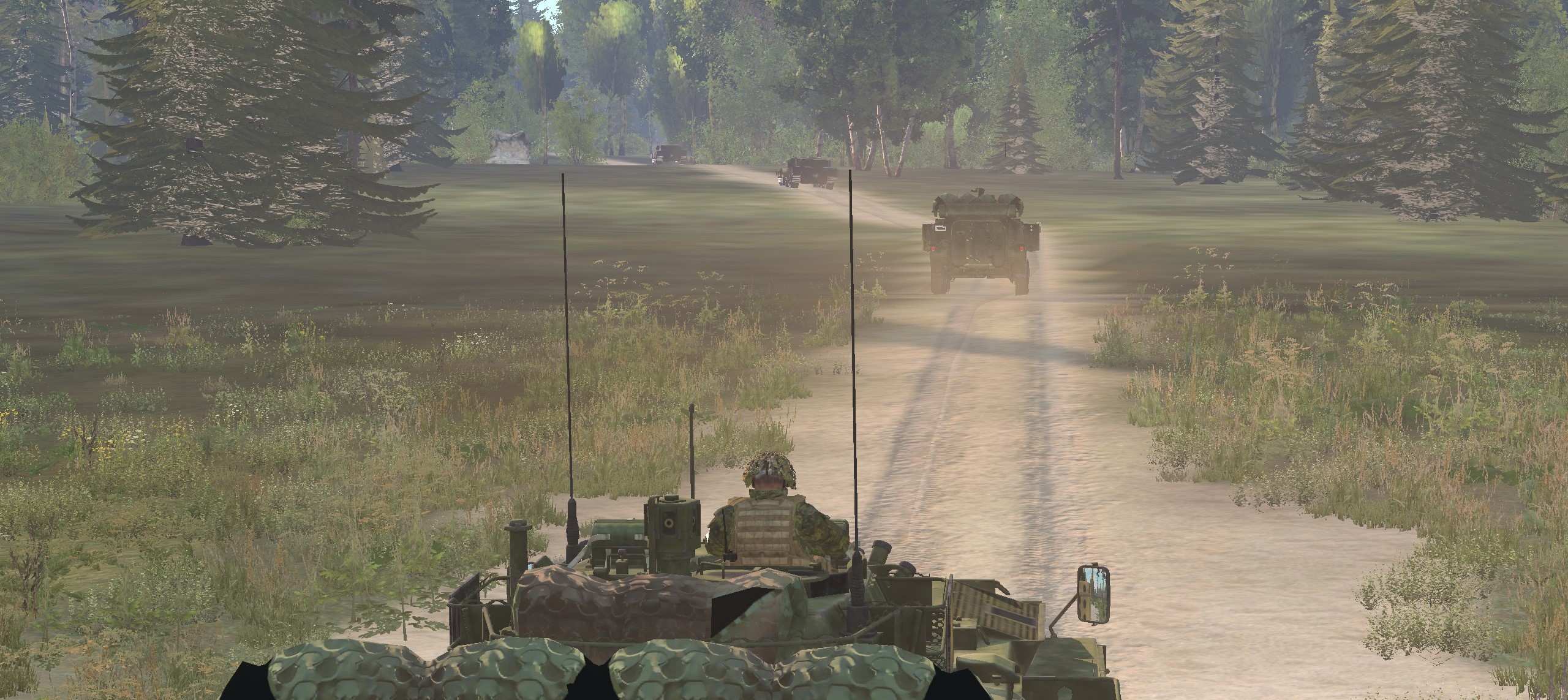 ACOY LAV 6s disembarking from the FOB (virtual Arma)
